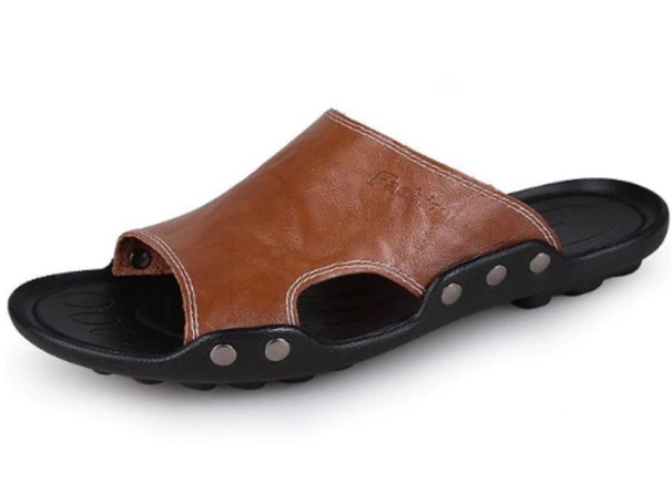 Zapatillas de piel para hombre A2266 marrón oscuro 43