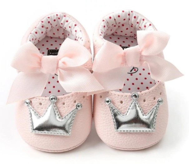 Zapatillas de piel para niña con corona rosa claro 12-18 meses