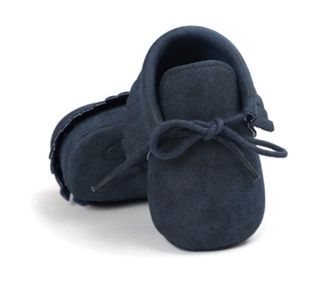 Zapatillas de piel para niños A479 azul oscuro 6-12 meses