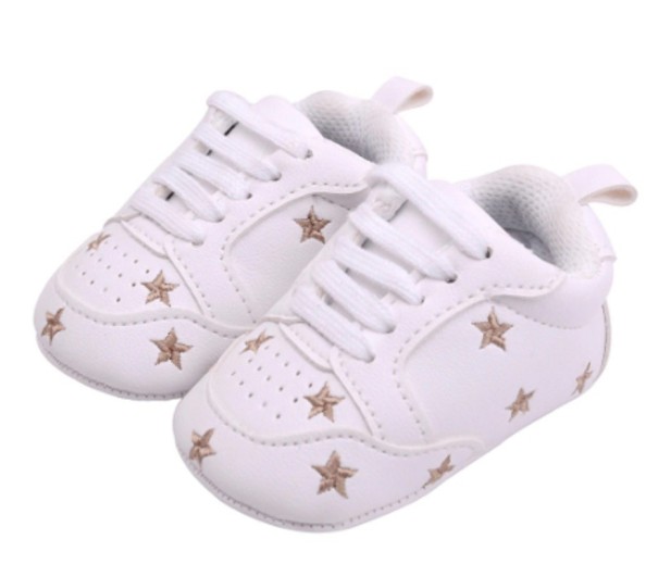 Zapatillas de piel para niños con estrellas dorado 0-6 meses