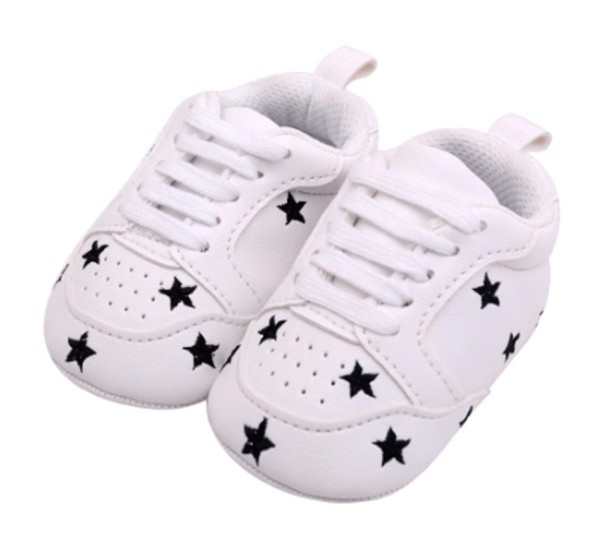 Zapatillas de piel para niños con estrellas negro 0-6 meses
