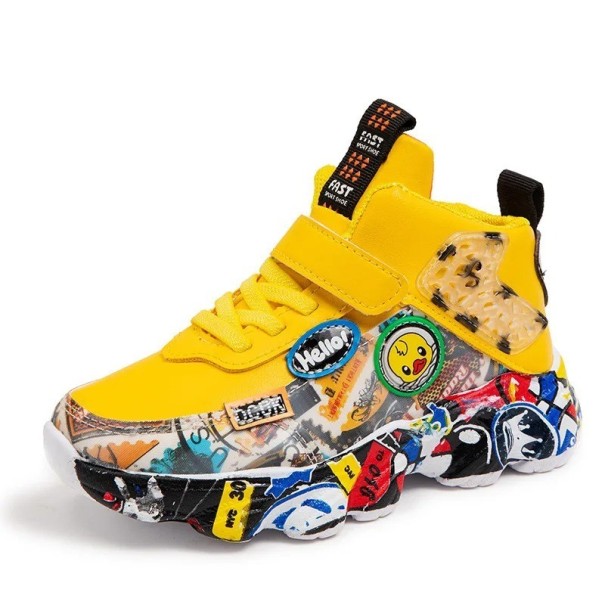 Zapatillas deportivas para niños Zapatillas para niños Zapatillas para niños con estampado de grafiti Zapatos casuales para niños amarillo 33