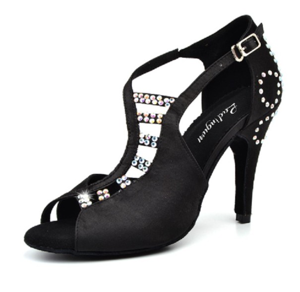 Zapatos de baile de mujer decorados con pedrería negro 37 8,5 cm