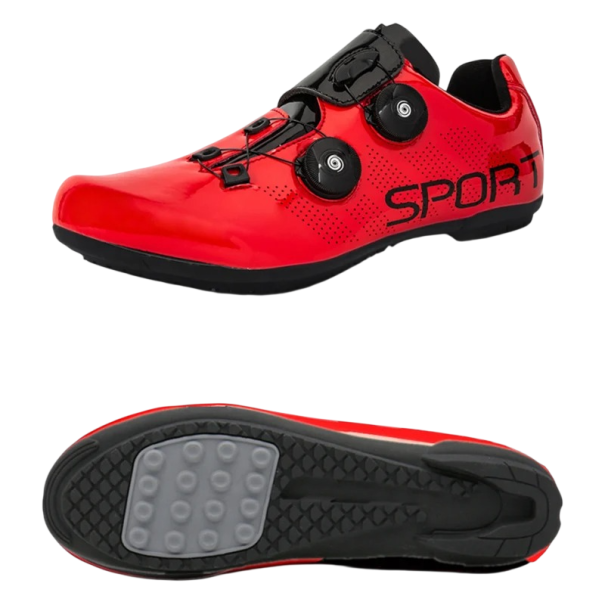 Zapatos de ciclismo unisex con cierre giratorio doble y correa de nylon PU cuero EVA algodón para ciclismo de carretera y recreativo rojo 36