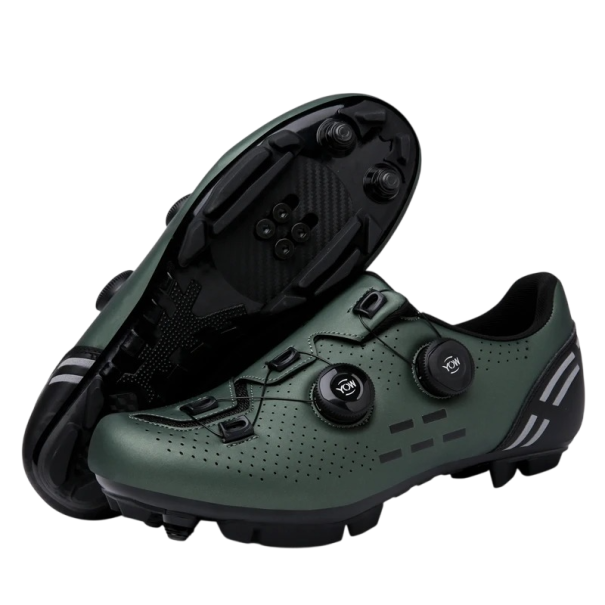Zapatos de ciclismo unisex con cierre giratorio doble y perforación de nylon, algodón y EVA, construcción resistente para montar en bicicleta verde 42