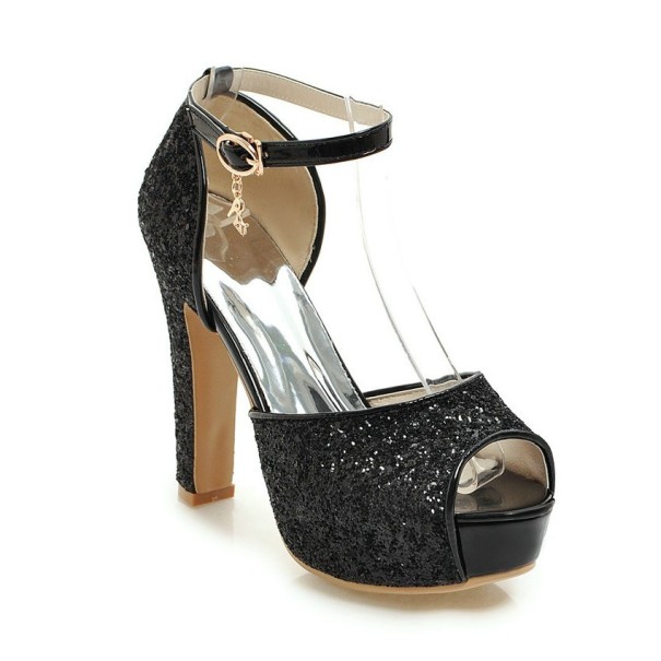 Zapatos de fiesta para mujer con brillo negro 42