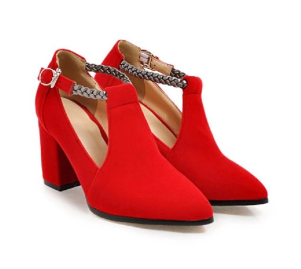 Zapatos de salón de ante para mujer con hebilla rojo 40