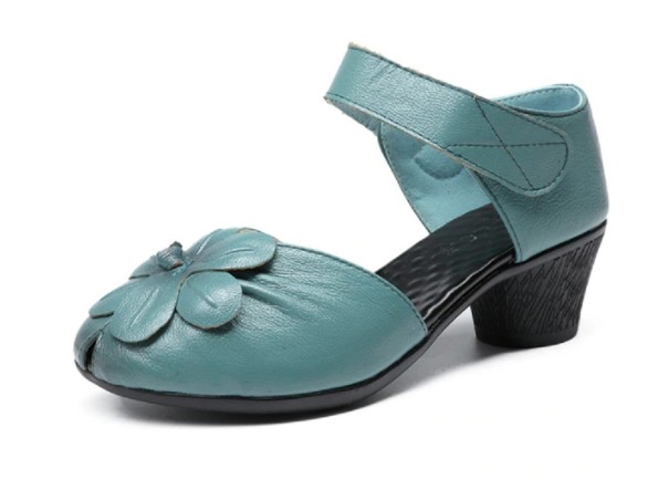 Zapatos de salón de piel para mujer con flor azul 38