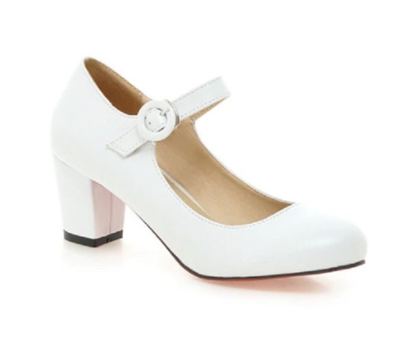 Zapatos de salón de piel para mujer con hebilla J2377 blanco 39