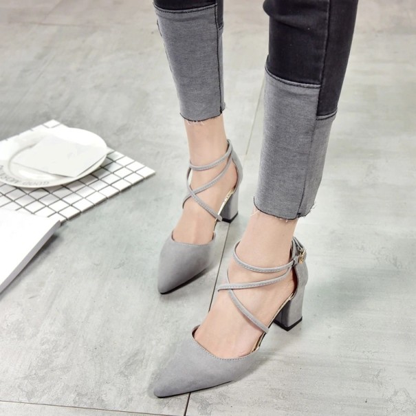 Zapatos de salón para mujer con tacón de bloque J2384 gris 34