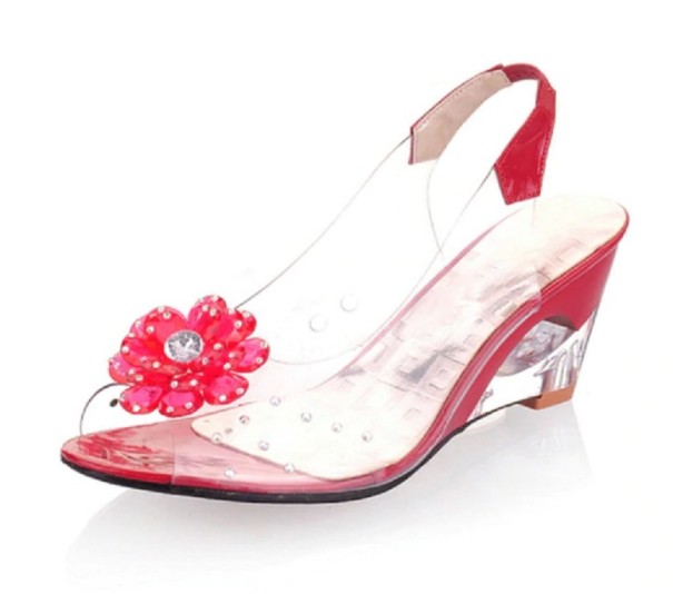Zapatos de salón transparentes para mujer con flor rojo 34