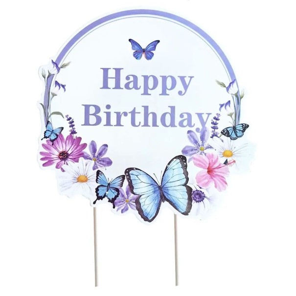Zapichovátko do dortu Happy Birthday 15 cm Motýlí motiv Dortová dekorace na narozeniny Zápich na dort Party dekorace dětská oslava 1