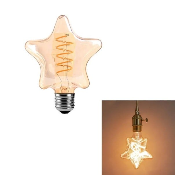 Żarówka LED w kształcie gwiazdy Spirala włókna i ściemnianie 4 W 14,6 x 17,5 cm Szklana w kolorze bursztynowym i srebrny gwint Ciepła biała 2700 K Na 1