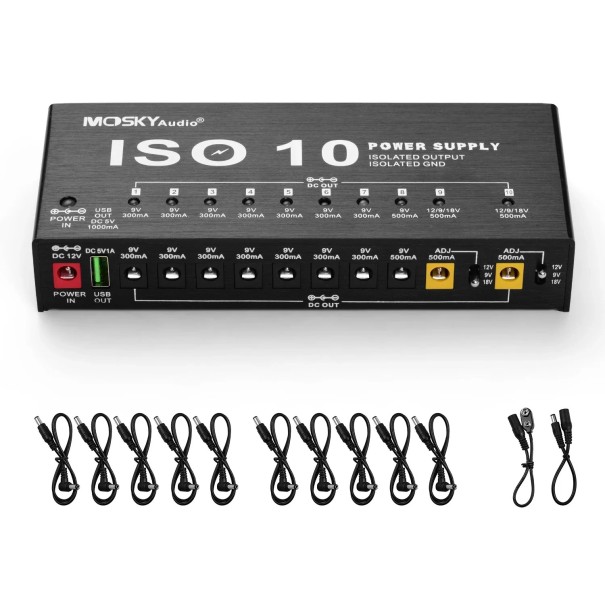 Zasilacz MOSKY ISO-10 do efektów gitarowych 10 izolowanych wyjść DC 9V 12V 18V 5V port USB Ochrona przeciwzwarciowa Akcesoria gitarowe 1