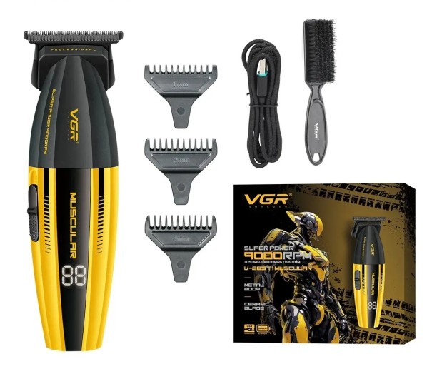 Zastřihovač vlasů a vousů s LCD displejem 2000 mAh USB nabíjení keramická čepel černo zlatý pro domácí úpravu 1