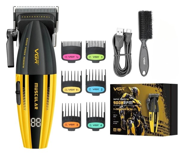 Zastřihovač vlasů a vousů s LCD displejem 2000 mAh USB nabíjení keramická čepel sada 6 nástavců pro střih doma 1