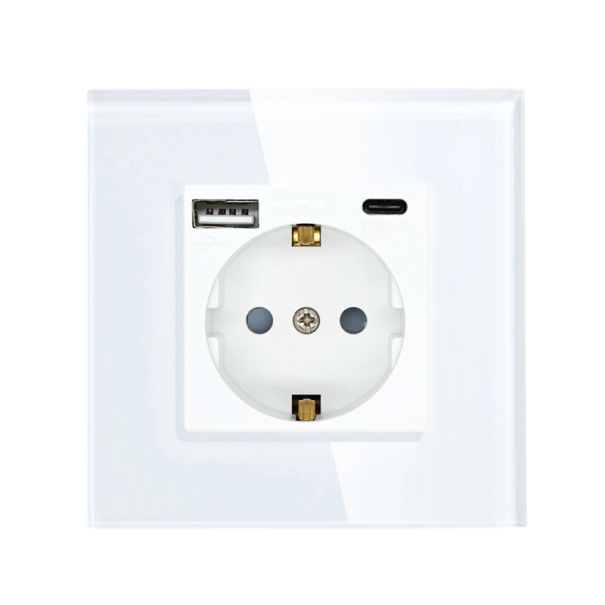 Zásuvka do steny typu F s integrovaným USB a USB-C portom Nabíjacia zásuvka 230 V do domácnosti aj kancelárie Elektrická zásuvka 1