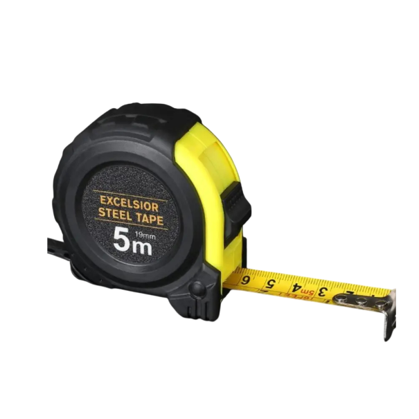 Zatahovací svinovací metr 5 m ocelová páska 19 mm dvojité značení mm/feet kompaktní pouzdro pro přesné měření v dílně i domácnosti 1