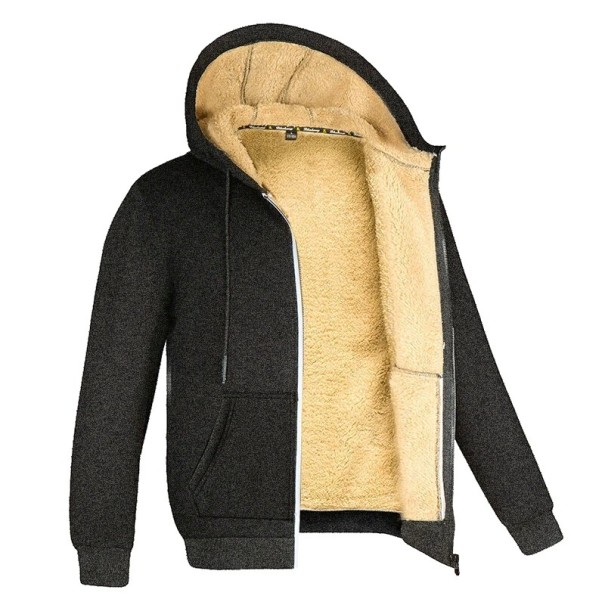 Zateplená mikina s kapucí na zip Teplá podzimní a zimní mikina s podšívkou Mikina s klokaní kapsou Pohodlné oblečení pro chladné dny šedá 3XL