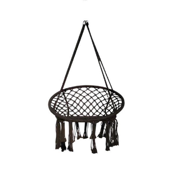 Závesná houpacia sieť s železnou obručou 120x60x80 cm bavlnené lano nosnosť 120 kg pre oddych doma aj vonku čierna