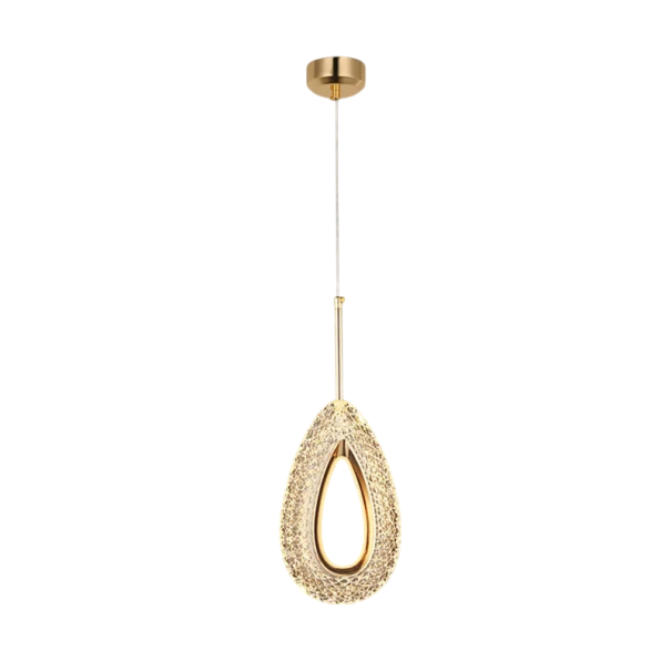 Závesné LED svietidlo v tvare kvapky z kovu a akrylu, teplá biela, 13 x 33 cm, záves až 2 m, do spálne alebo nad jedálenský stôl 1