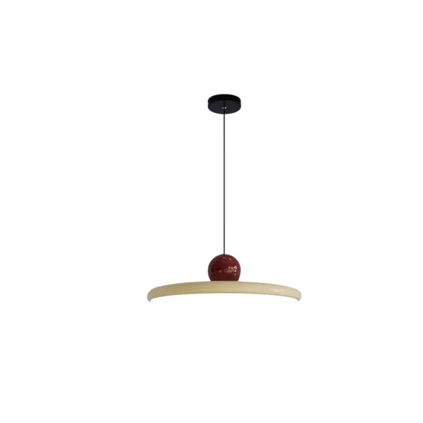 Závěsné LED svítidlo barevné retro talíř s kuličkou průměr 40 x výška 9 cm, kabel 140 cm, vestavěná LED teplé bílé světlo do ložnice béžova