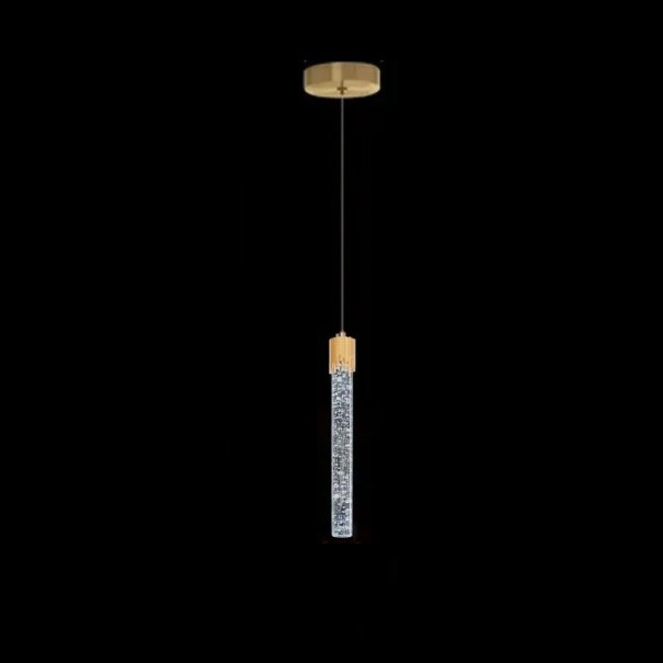 Závěsné LED svítidlo s akrylovou trubicí a bublinkovým efektem v Nordic stylu, 3W, výška trubice 33 cm, do obývacího pokoje nebo ložnice zlatá