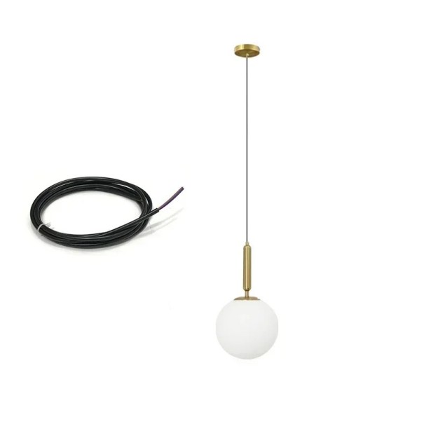 Závesné svietidlo mliečne sklenené guľaté tienidlo studené biele svetlo priemer 25 x 25 x 45 cm s tyčou základňa 10 cm kábel 200 cm kov LED E27 3