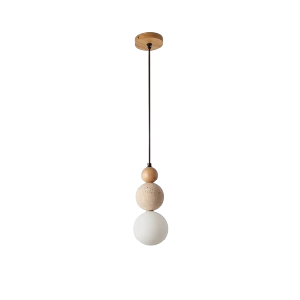 Závesné svietidlo moderné guľové tienidlo drevo kameň sklo výška 23 cm priemer 11 cm kábel 170 cm LED G9 do spálne nad jedálenský stôl béžová
