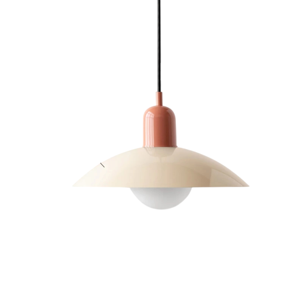 Závěsné svítidlo retro béžové talířové stínidlo průměr 32 cm výška 22 cm kabel 120 cm kov objímka E27 do kuchyně a obývacího pokoje růžová