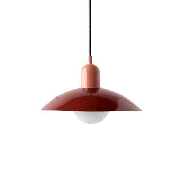 Závěsné svítidlo retro červené talířové stínidlo průměr 32 cm výška 22 cm kabel 120 cm kov objímka E27 do kuchyně či obývacího pokoje růžová