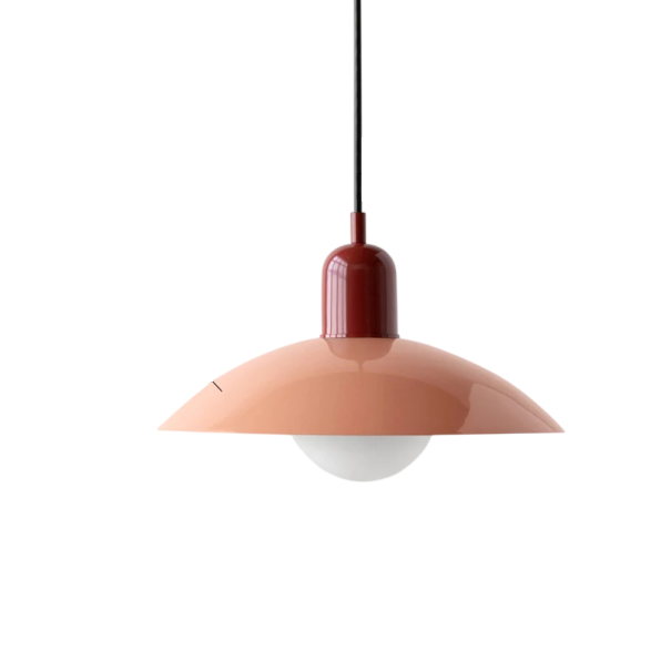 Závěsné svítidlo retro růžové talířové stínidlo průměr 32 cm výška 22 cm kabel 120 cm kov objímka E27 do kuchyně či obývacího pokoje červená