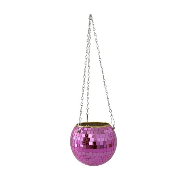 Závesný kvetináč disco guľa tmavo ružová M