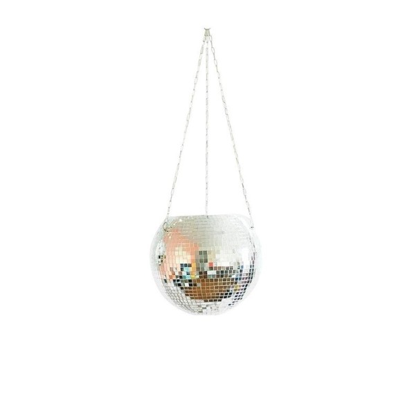 Závěsný květináč disco koule stříbrná L