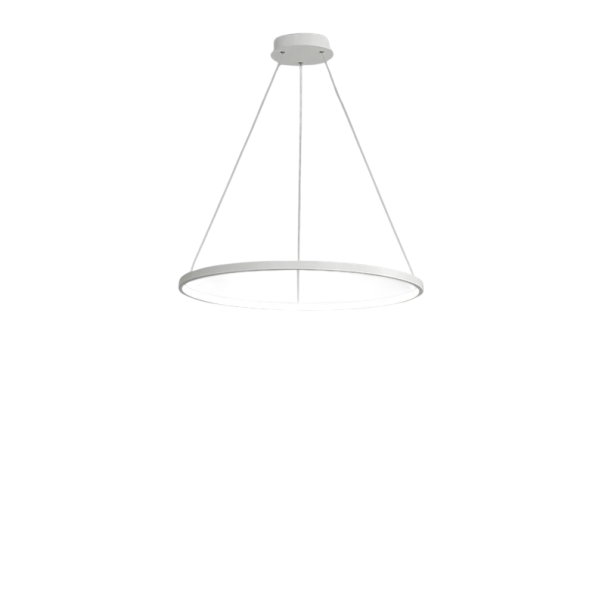 Závěsný LED kruhový lustr moderní průměr 40 cm příkon 26 W teplé bílé světlo max výška 120 cm kov pokrytí 8-12 m² nad jídelní stůl bílá