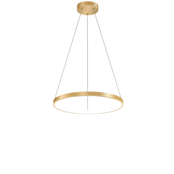 Závěsný LED kruhový lustr moderní průměr 40 cm příkon 26 W teplé bílé světlo max výška 120 cm kov pokrytí 8-12 m² nad jídelní stůl zlatá