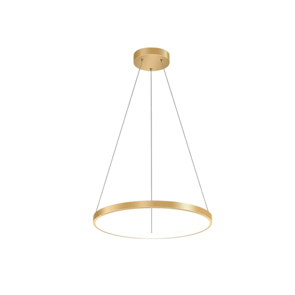 Závěsný LED kruhový lustr moderní průměr 80 cm příkon 52 W teplé bílé světlo max výška 120 cm kov pokrytí 12-18 m² nad jídelní stůl zlatá