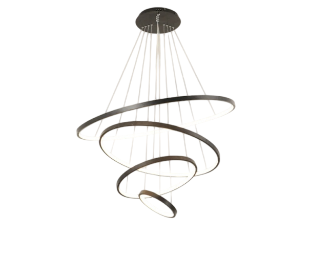 Závesný LED luster so 4 kruhmi Moderné dizajnové svietidlo 100W Teplé biele svetlo 249-2000 lm Nastaviteľná kompozícia Osvetlenie 20-30 m² 90-260V čierna