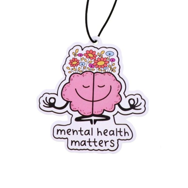 Závěsný osvěžovač vzduchu do auta mozek s květinami nápis mental health matters voňavý přívěsek barevný dekorace interiéru 1