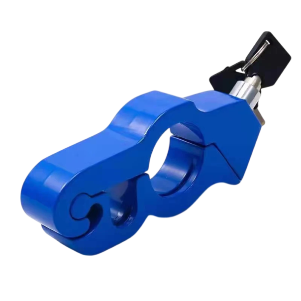 Zăvor de siguranță pentru ghidonul motocicletei 136 × 56 mm din aliaj de aluminiu zăvor de gaz împotriva furtului motocicletei cu 2 chei albastru