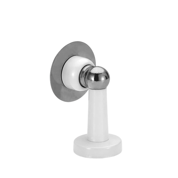 Zăvor magnetic pentru uși din oțel inoxidabil 40 x 74 x 55 mm Montaj pe podea și pe perete Rezistent la zgârieturi Inclusiv șuruburi și autocolante alb