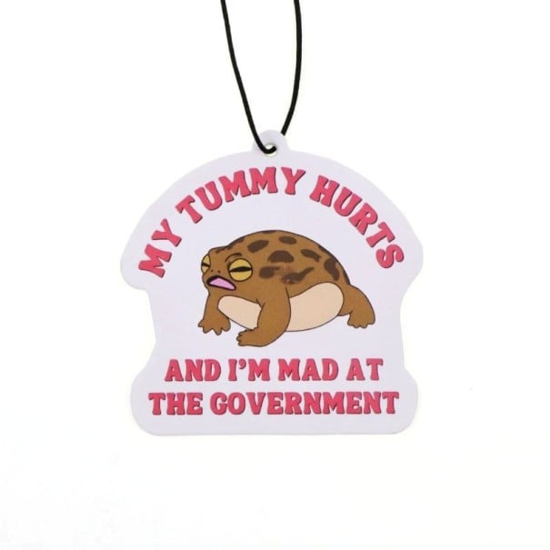 Zawieszony odświeżacz powietrza do auta żaba napis my tummy hurts and I’m mad at the government zapachowy brelok dekoracja 1