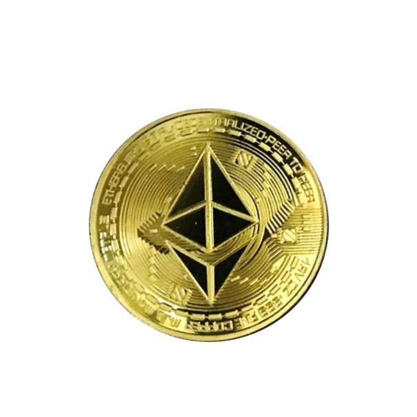 Zberateľská pozlátená minca Ethereum Kovová pamätná minca kryptomeny Imitácia krypto mince Ethereum 4 cm zlatá