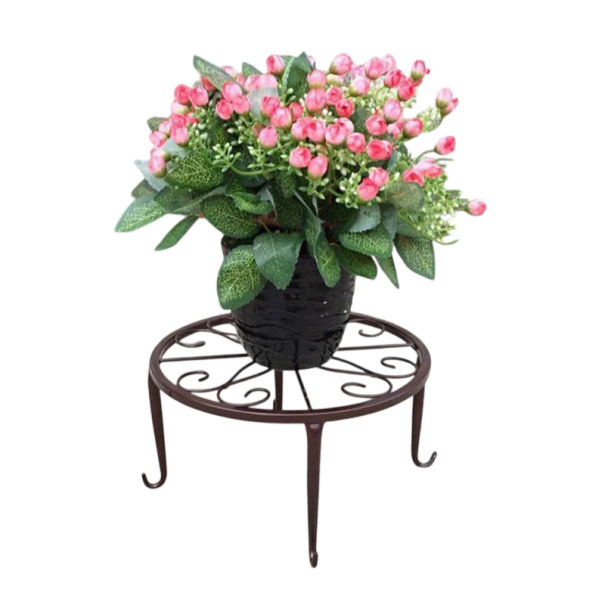 Železný kruhový stojan na květináč 24x13 cm dekorativní podstavec se zdobenými ornamenty pro balkon zahradu terasu a interiér hnědá