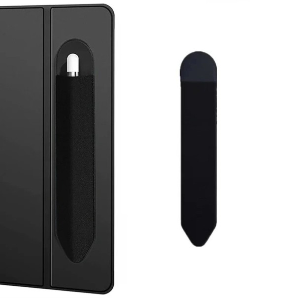 Zelfklevende elastische case voor Apple Pencil 1 en 2 met 3M-lijm. Bevestiging aan de tablethoes. Ook geschikt voor koptelefoon of kabel.