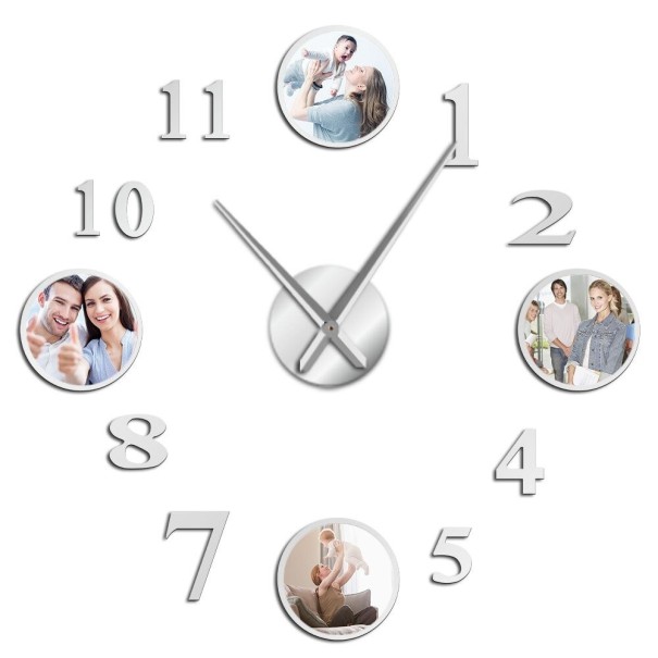 Zelfklevende wandklok met fotolijstjes zilver 119 cm