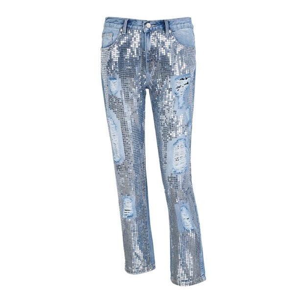 Zerrissene Damenjeans mit Pailletten 36