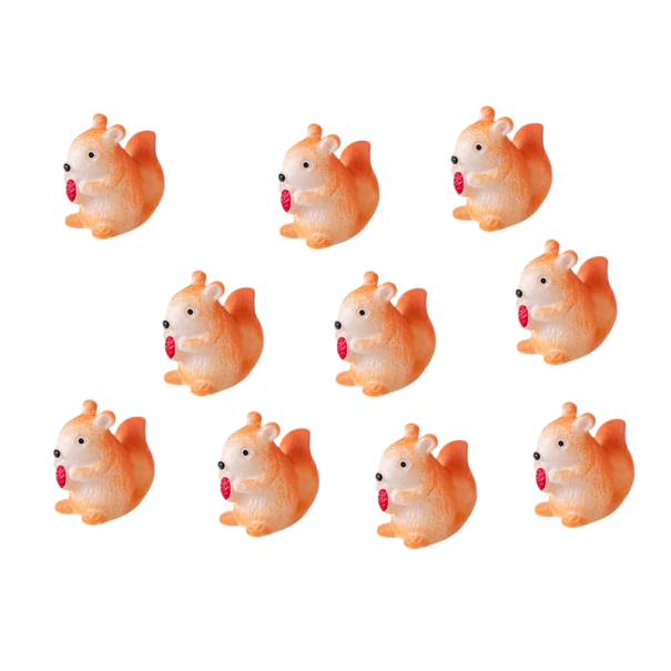 Zestaw 10 sztuk Mini figurka wiewiórki 1,5 × 1,6 cm Dekoracja z żywicy do mini ogrodu, doniczki, akwarium lub kreatywnego tworzenia 1