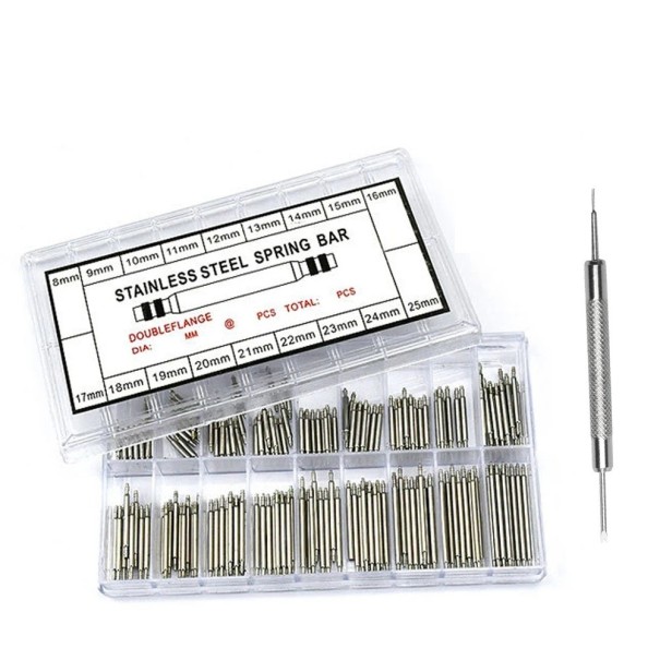 Zestaw 270 elastycznych szpilek ze stali nierdzewnej 1,5 mm do pasków 8-25 mm, w tym narzędzie do wymiany pasków 1