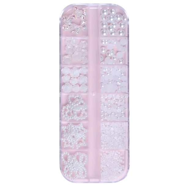 Zestaw 500 sztuk dekoracji na paznokcie 3D żywiczne kokardki perły z płaskim tyłem mix ozdobnych kształtów nail art DIY manicure plastik 1